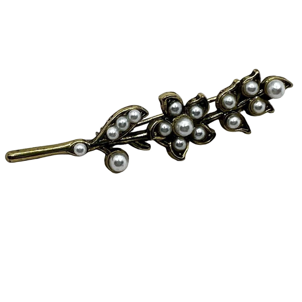 Vintage pearl studded floral leaf pin brooch